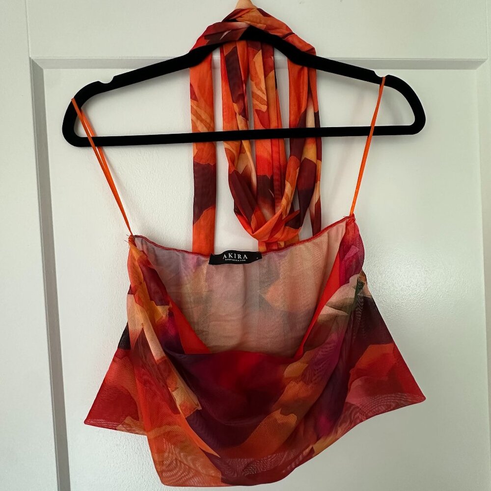 AKIRA Up In Flames Midi Skirt & Scarf Detailed Cowl Blouse Size: S - Picture 4 of 6